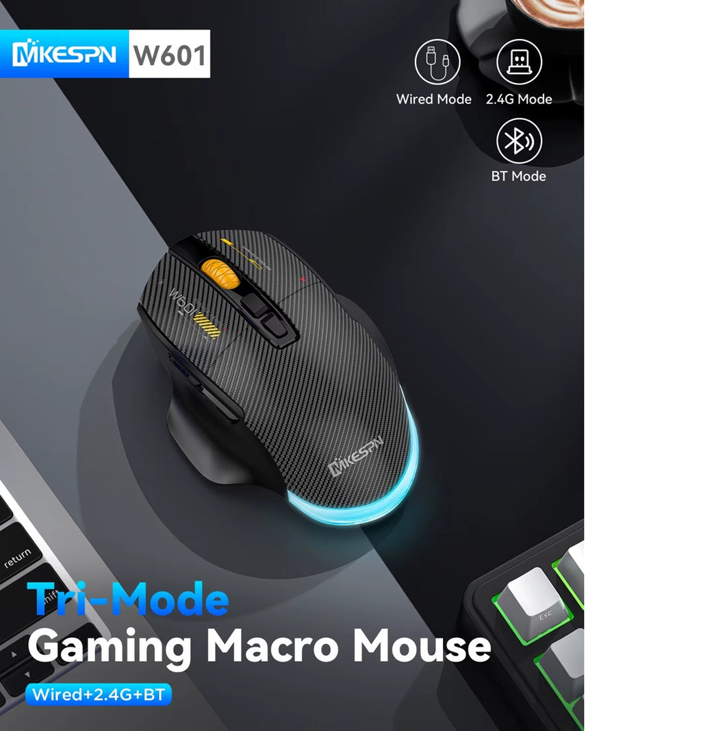 W601 Ergonomische 2,4G Tri-Mode Wireless BT wiederaufladbare Silent Mouse 12800 DPI 7-Tasten-Programmier-Gaming-Maus für PC/Desktop