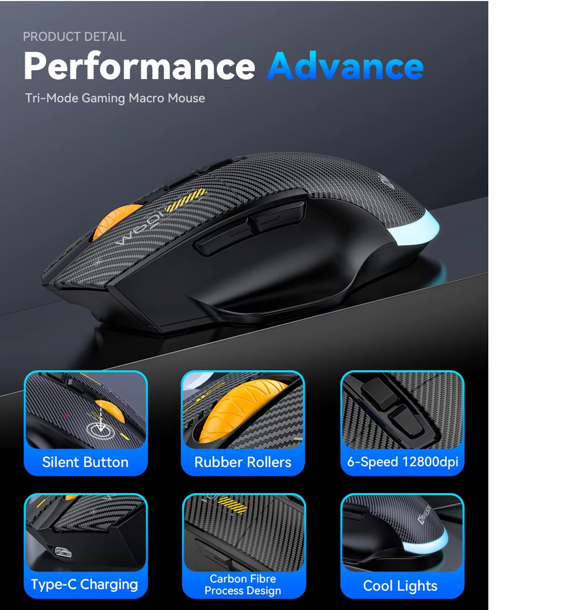 W601 Ergonomische 2,4G Tri-Mode Wireless BT wiederaufladbare Silent Mouse 12800 DPI 7-Tasten-Programmier-Gaming-Maus für PC/Desktop