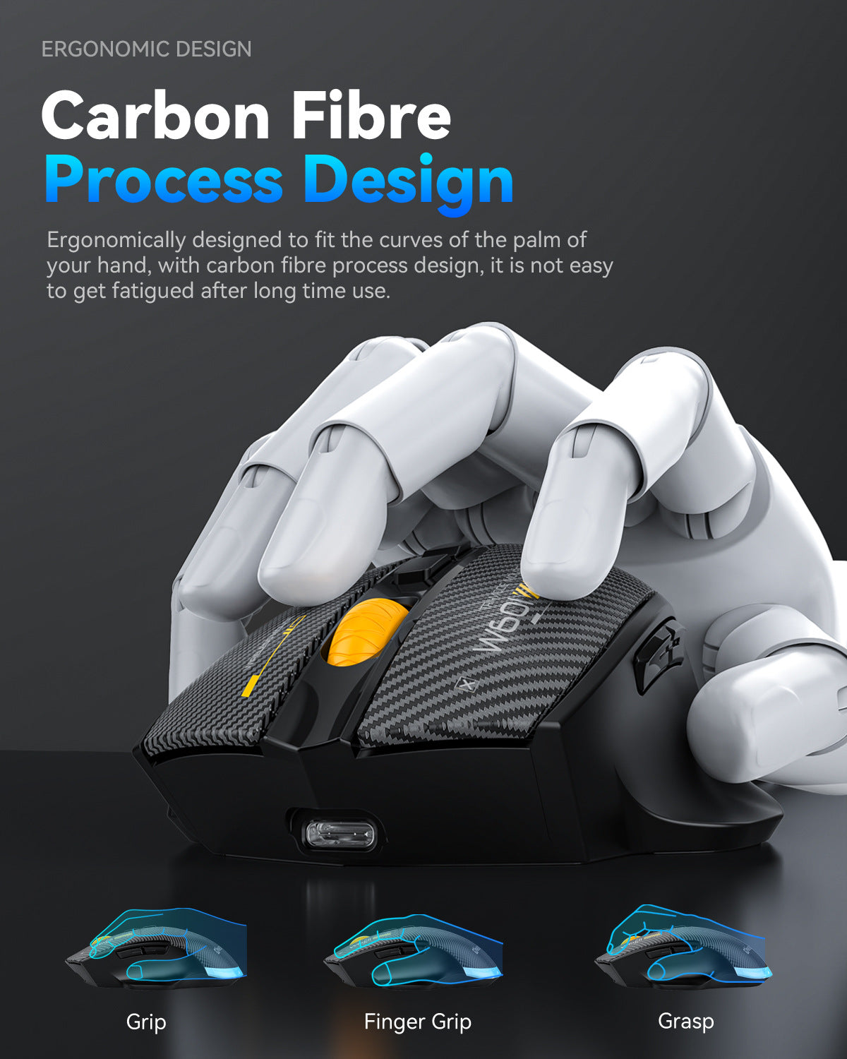 W601 Ergonomische 2,4G Tri-Mode Wireless BT wiederaufladbare Silent Mouse 12800 DPI 7-Tasten-Programmier-Gaming-Maus für PC/Desktop