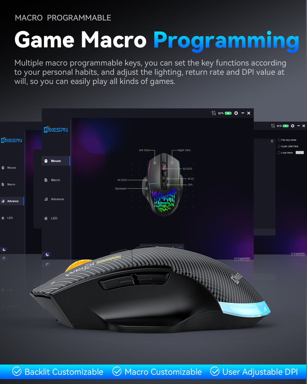 W601 Ergonomische 2,4G Tri-Mode Wireless BT wiederaufladbare Silent Mouse 12800 DPI 7-Tasten-Programmier-Gaming-Maus für PC/Desktop