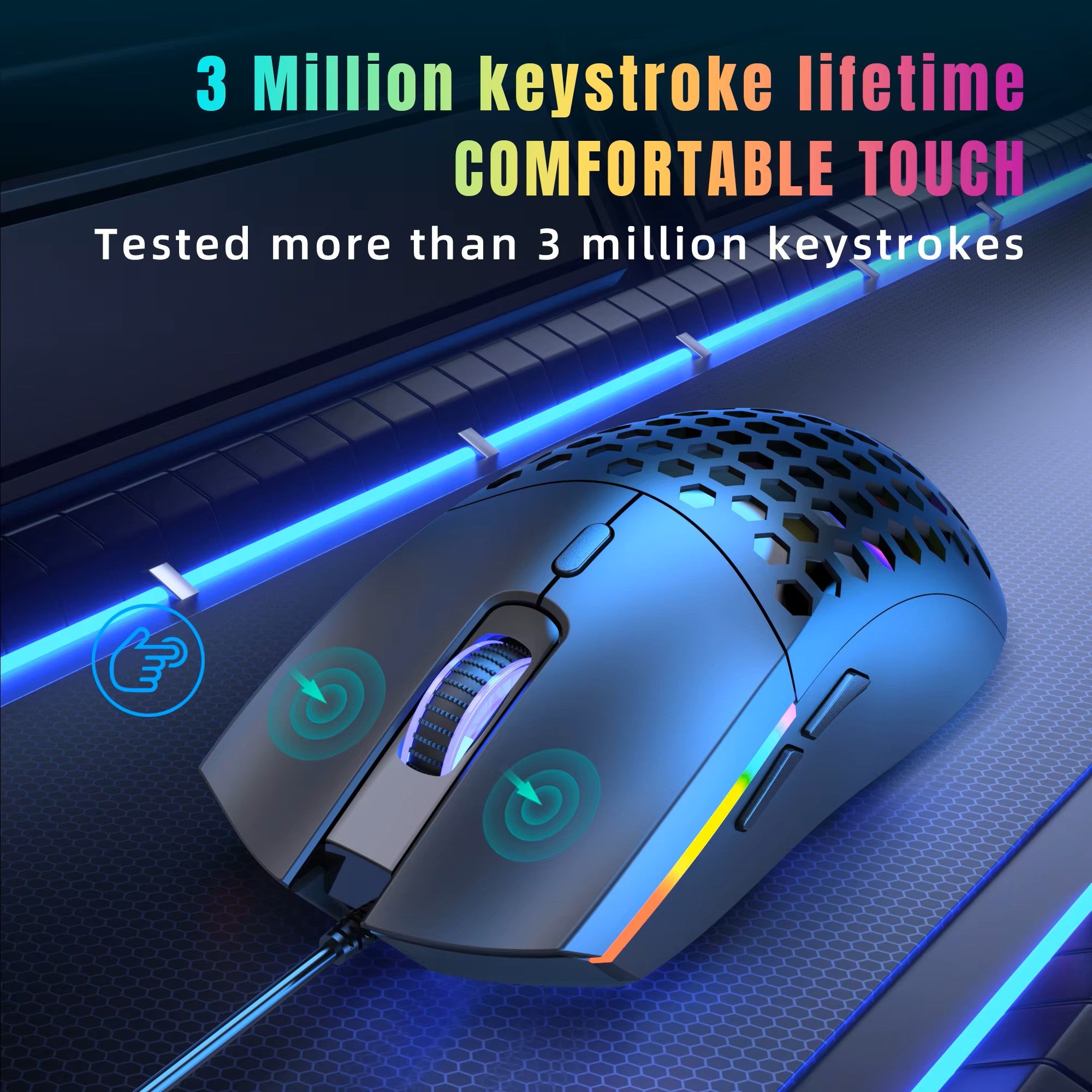 Gaming Maus S500 Optische Gaming-Maus für Rechtshänder, 6400 DPI (Schwarz) | Honeycomb Design, Leichte ergonomische Gaming-Maus