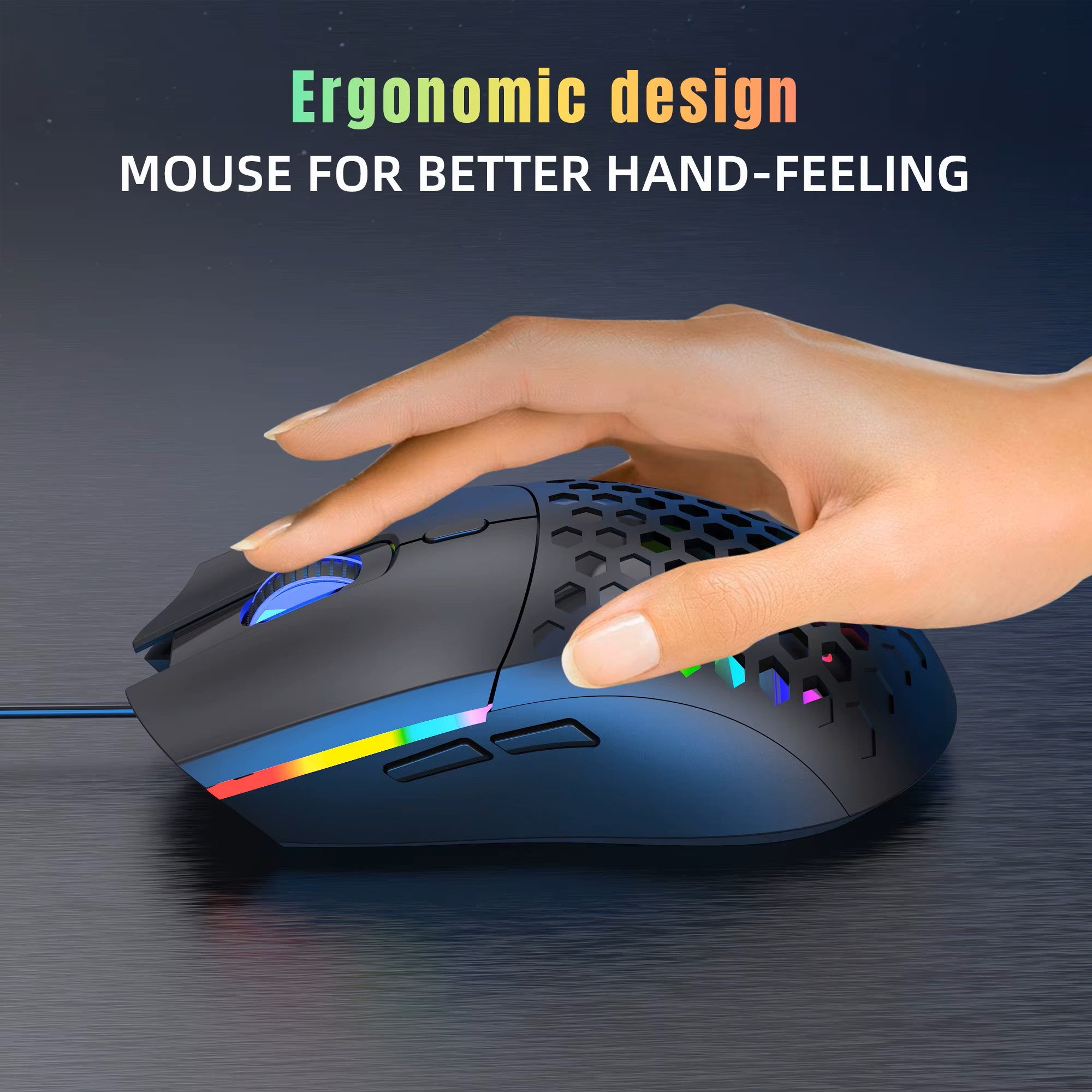 Gaming Maus S500 Optische Gaming-Maus für Rechtshänder, 6400 DPI (Schwarz) | Honeycomb Design, Leichte ergonomische Gaming-Maus