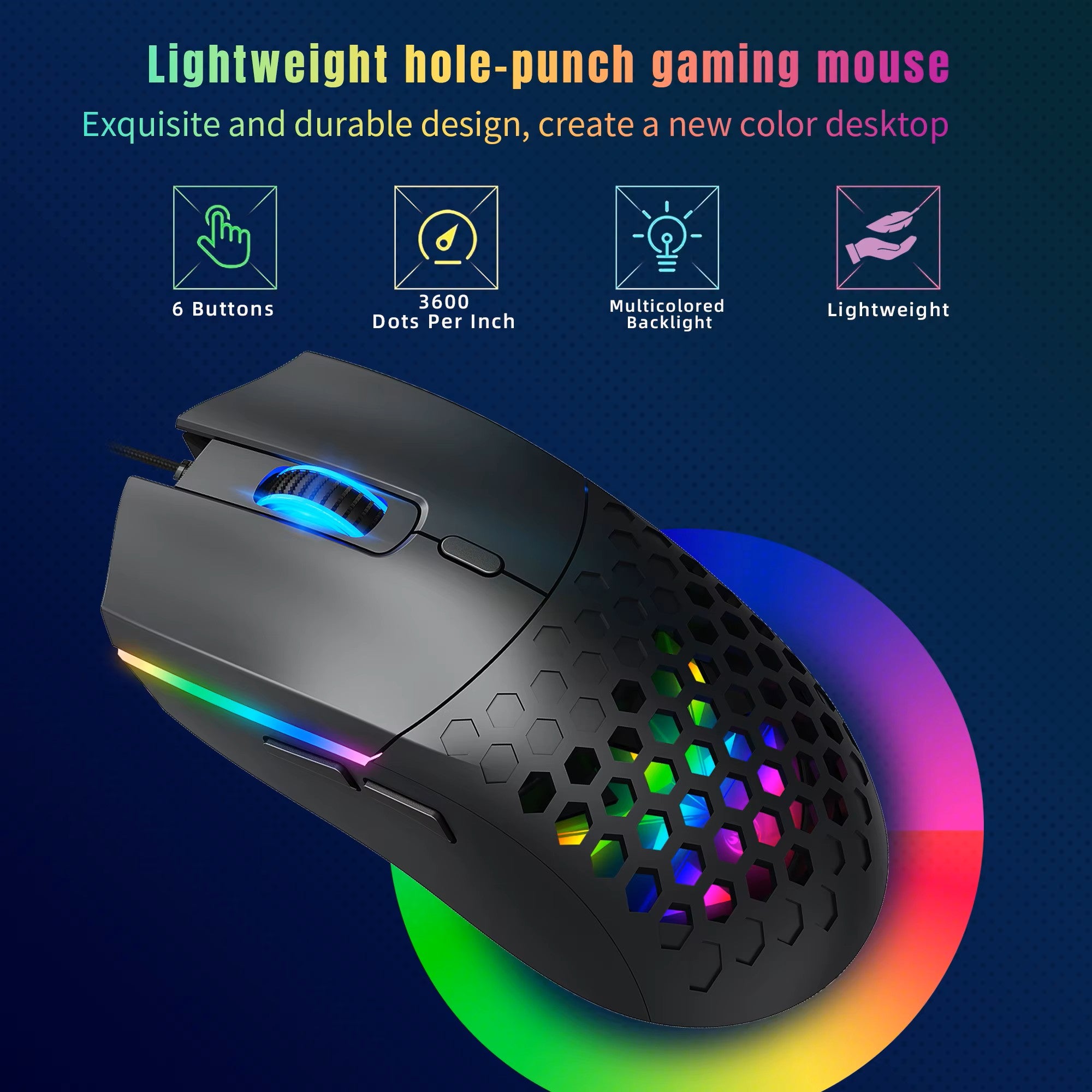 Gaming Maus S500 Optische Gaming-Maus für Rechtshänder, 6400 DPI (Schwarz) | Honeycomb Design, Leichte ergonomische Gaming-Maus