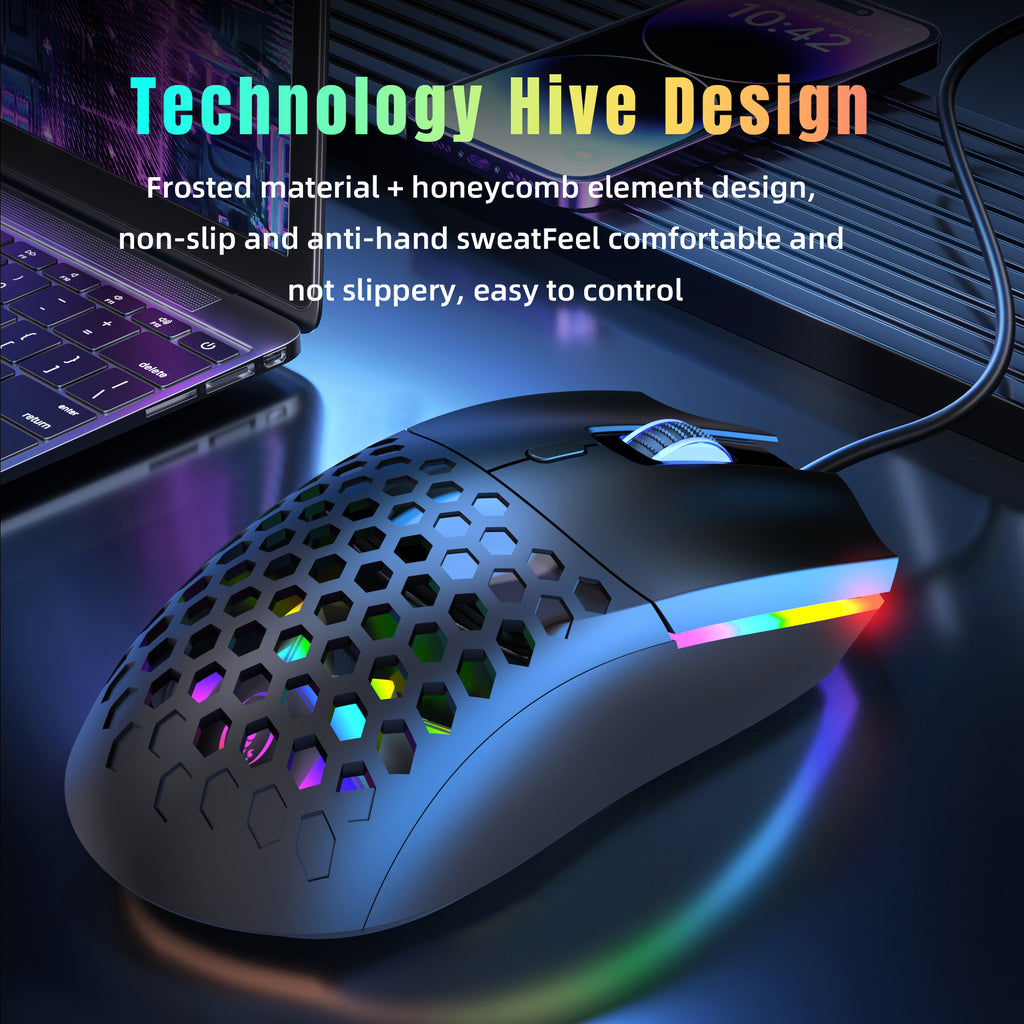 Gaming Maus S500 Optische Gaming-Maus für Rechtshänder, 6400 DPI (Schwarz) | Honeycomb Design, Leichte ergonomische Gaming-Maus