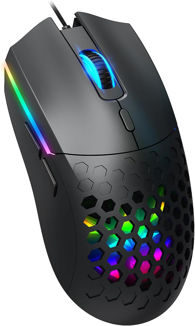 Gaming Maus S500 Optische Gaming-Maus für Rechtshänder, 6400 DPI (Schwarz) | Honeycomb Design, Leichte ergonomische Gaming-Maus